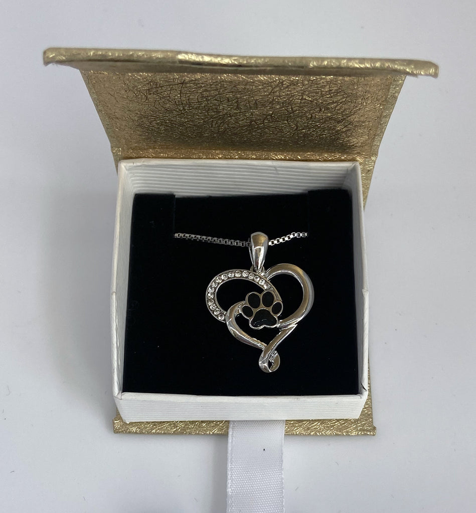 Large Elegant Heart Paw Print Necklace - Artisan Jewelry