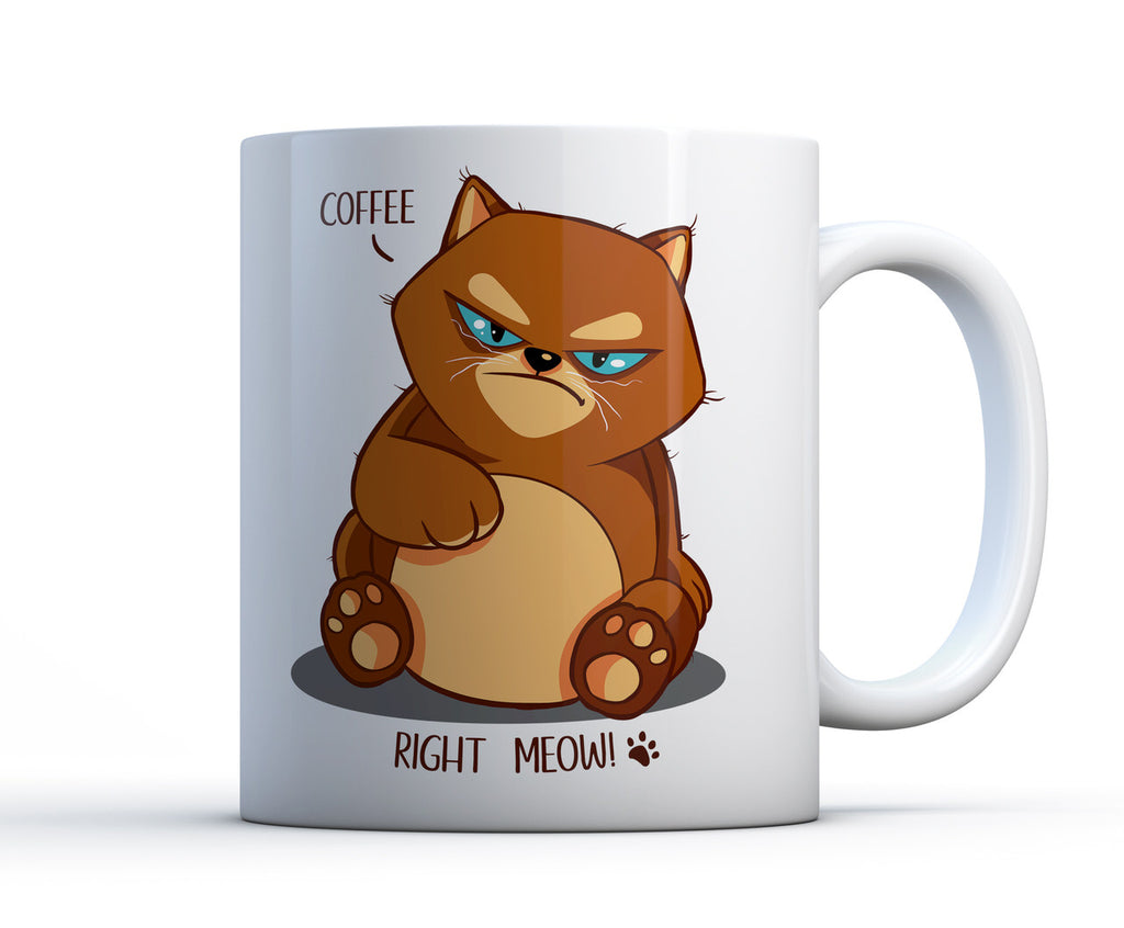 11oz funny pun mug with artwork of grumpy cat who needs coffee.