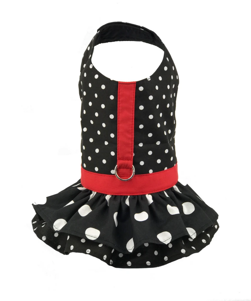 Black and White  Polka Dot Ruffled Dog Vest Harness by Spoiled dogs