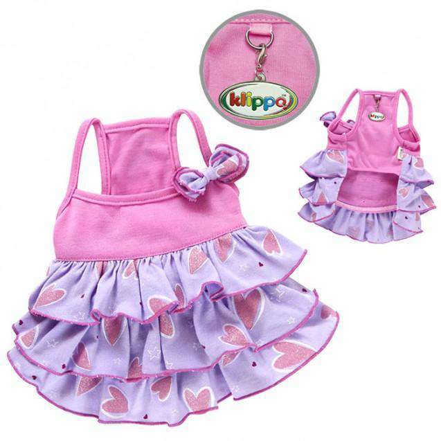 Klippo - Shimmery Hearts Purple and Pink Ruffle Dog Dress with Bow