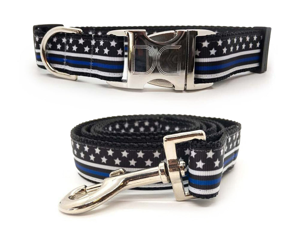 Thin Blue Line Dog Collar by Diva Dog (Optional Matching Leash Available)