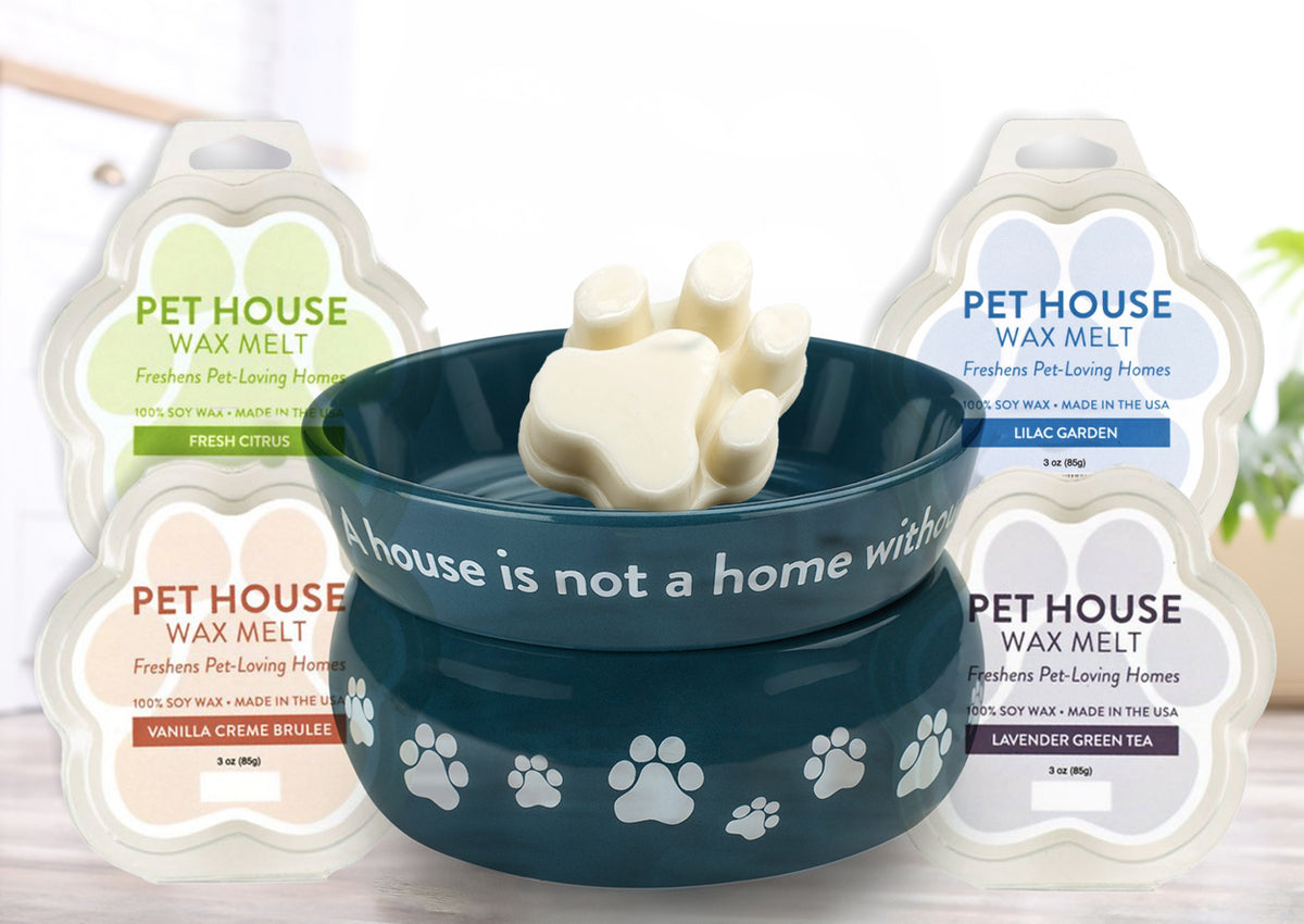 Pet House Wax Melts and Warmer - Dog and Cat Odor Neutralizer Electric Warmer Set (4 Wax Scents)