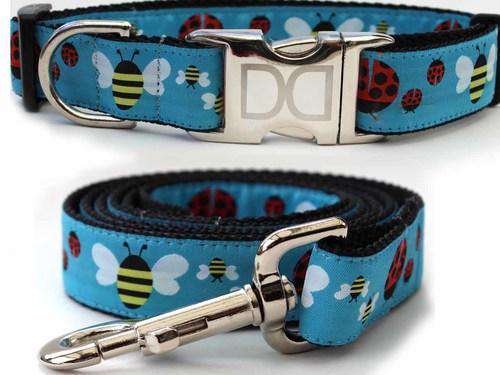 Lady Bugs and Bumble Bees Custom Engraved Dog Collar and Leash by Diva Dog PetDesignz