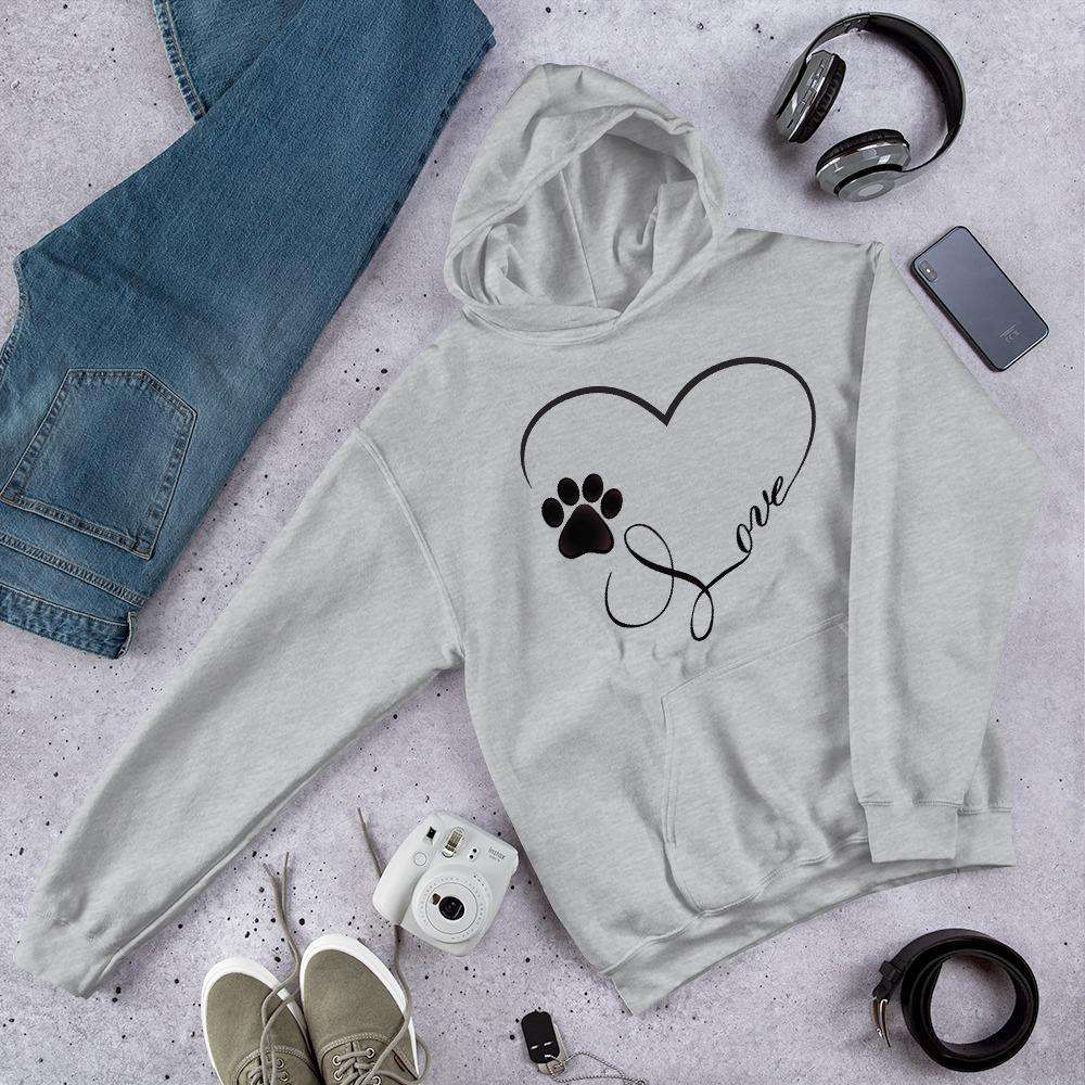 Paw Print Heart with Love PetDesignz Graphic Pullover Hoodie Sweatshirt Dog Cat Unisex men women