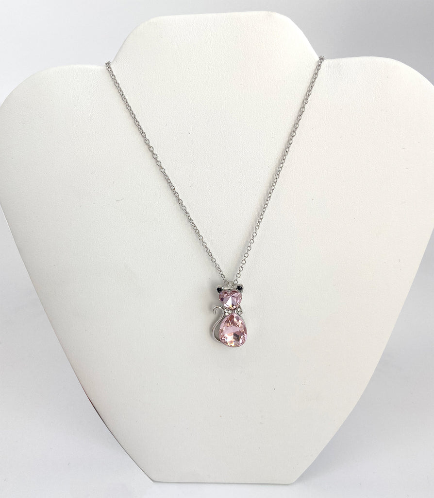 Cat Gemstone Necklace - Pink or White - Artisan Jewelry