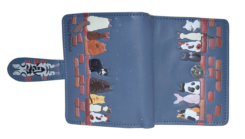 Faux Leather Wallet Small - Cats in a Row by Shagwear
