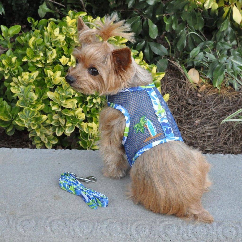 Cool Mesh Dog Harness  and matching leash - Ocean Blue & Palms