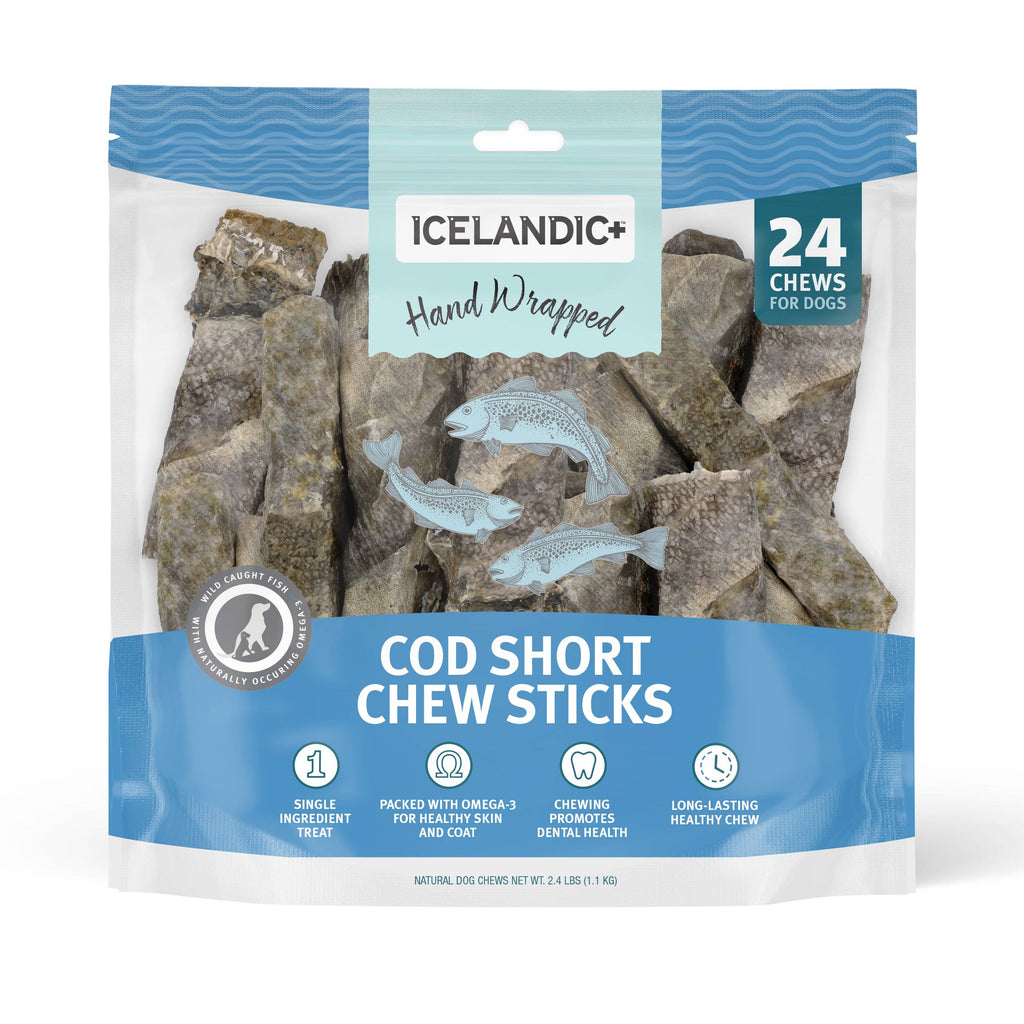 100% Icelandic+™ Hand-Wrapped Cod Skin Short Chew Sticks - 24-Pack