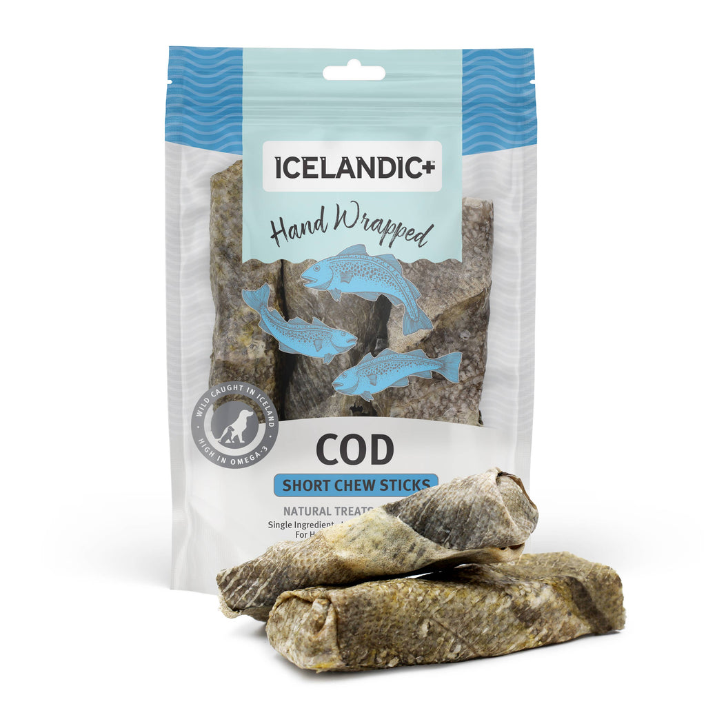 Icelandic+ Hand Wrapped Cod Skin 5" Short Chew Stick 3-Pack