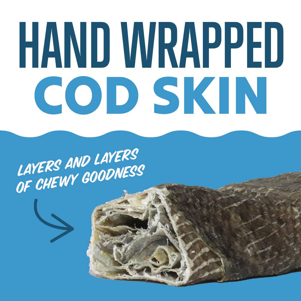 Single Ingredient Wrapped Cod Skin 10" Dog Chew Stick 12-Pack