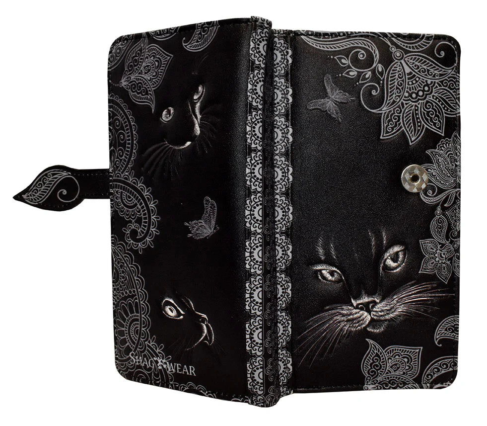 Black Shadow Cat Large Faux Leather Wallet by ShagWear 