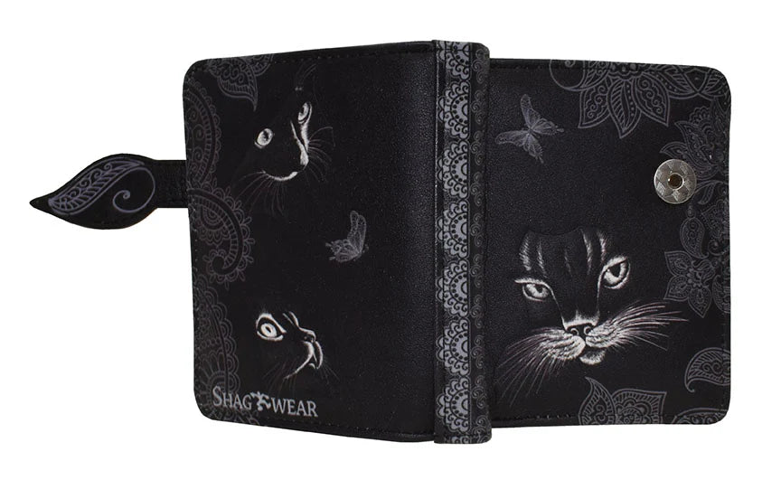 Black Shadow Cat Faux Leather Wallet by ShagWear purple