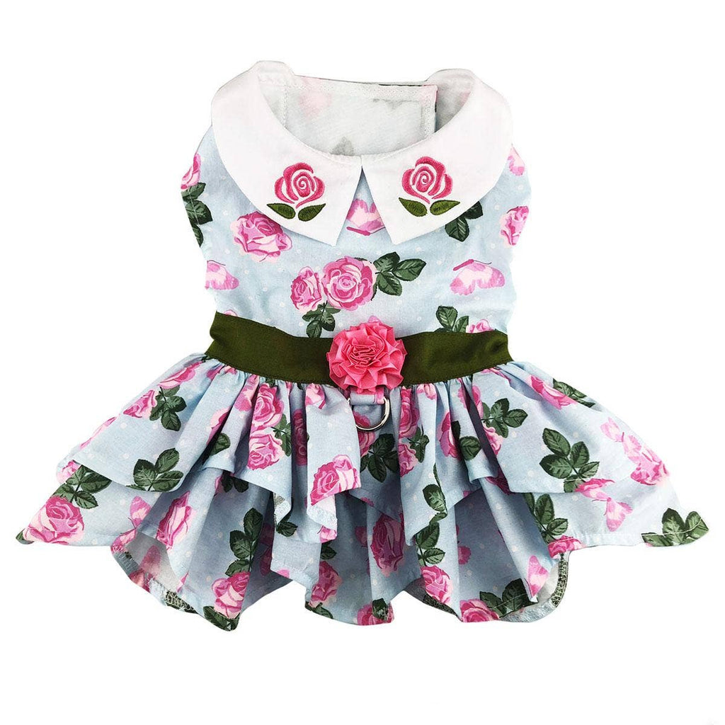 Pink Rose Dog Harness Dress w/ Matching Leash Set