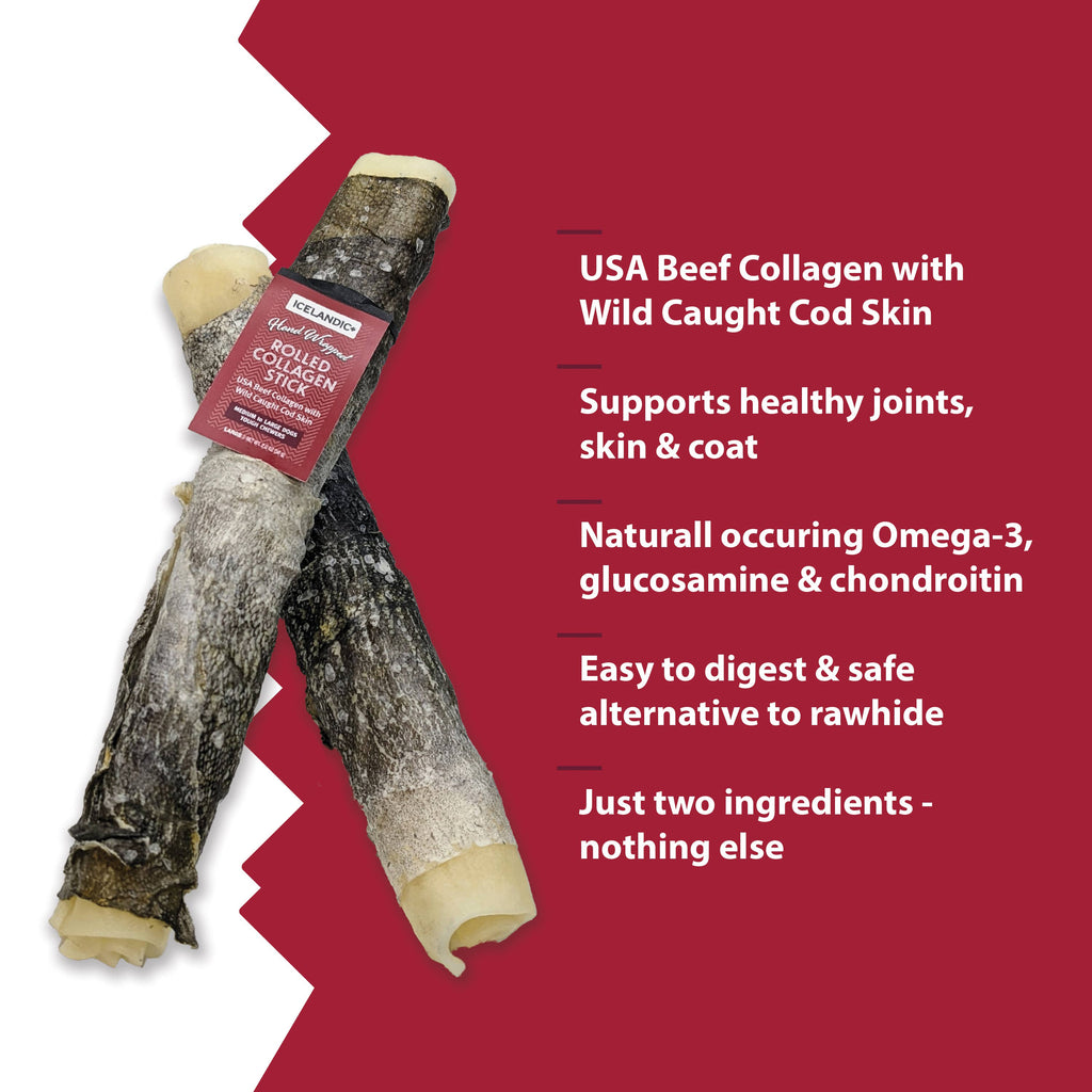 Icelandic+ Beef Collagen Rolled Stick Cod Skin 8"