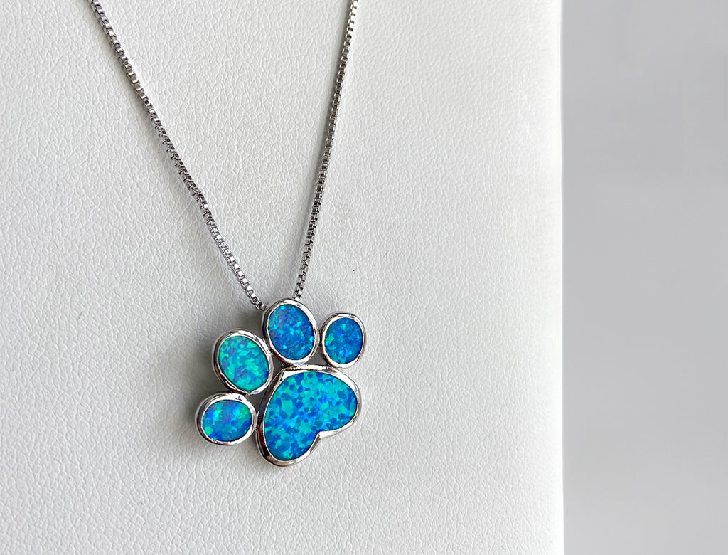 Blue Opal Dog Paw Necklace - Artisan Jewelry