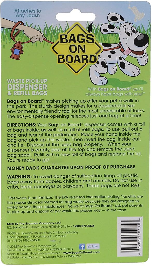 Fire Hydrant Dog Bag Dispenser Fits on Leash (Pet Waste Bag) by Bags on Board