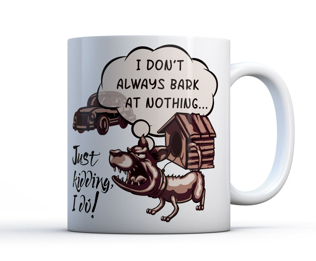 Ceramic giftable mug with artwork of a dog that barks at everything - Petdesignz