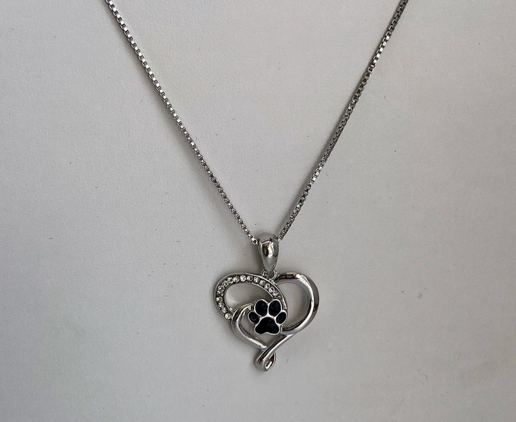 Large Elegant Heart Paw Print Necklace - Artisan Jewelry