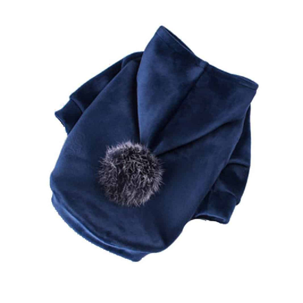 Winter Velour (Velvet Feel) Pom Dog Hoodie Sweatshirt - Grey or Navy