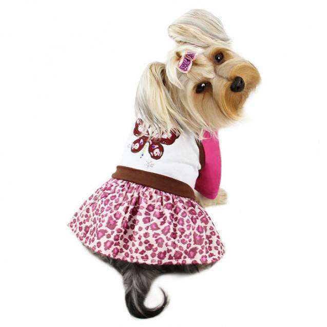 Klippo - Sparkling & Colorful Butterfly Dog Dress with a Leopard Print Skirt