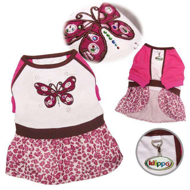 Klippo - Sparkling & Colorful Butterfly Dog Dress with a Leopard Print Skirt