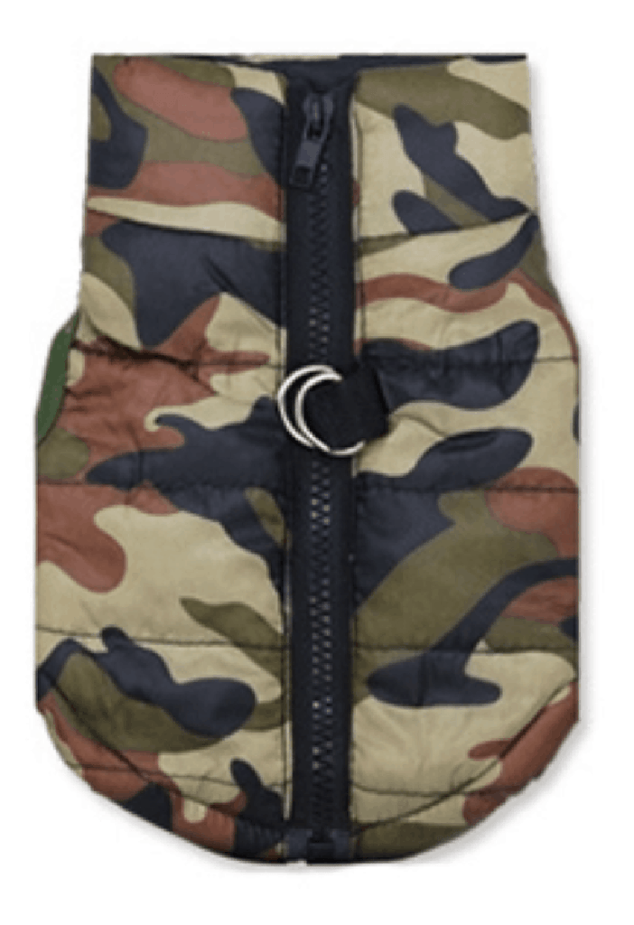 Camouflage Print Winter Dog Coat (Jacket) – Pink, Blue, and Army Camo Print