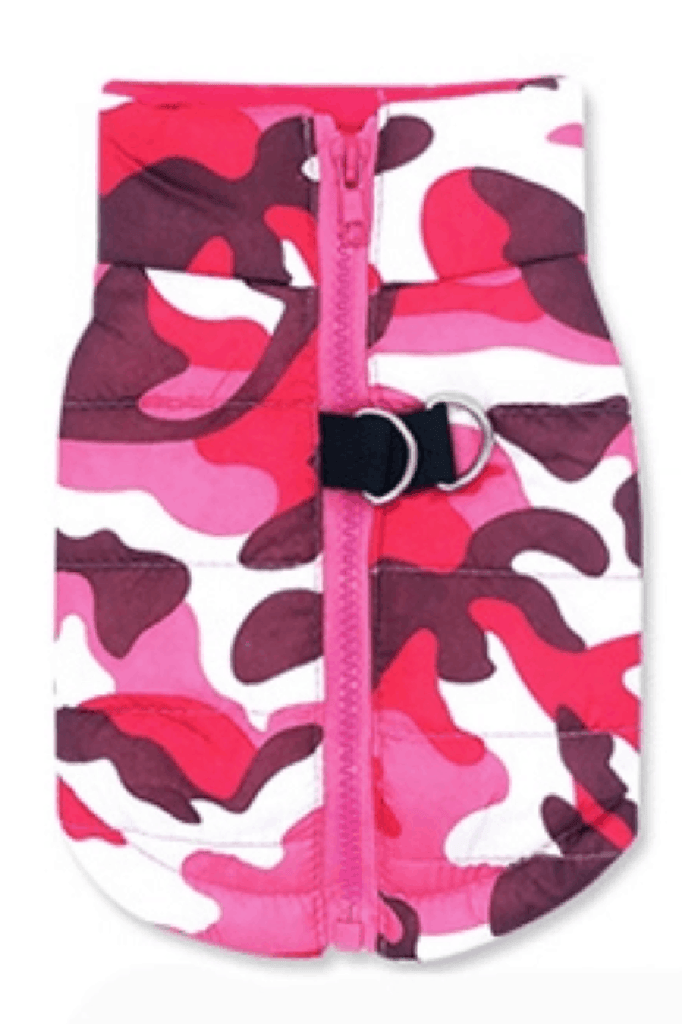 Camouflage Print Winter Dog Coat (Jacket) – Pink, Blue, and Army Camo Print