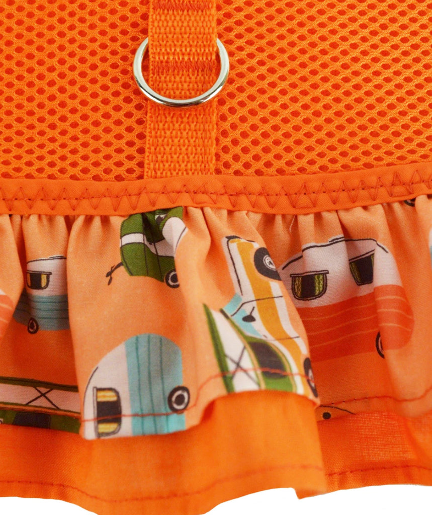 Orange Camper Print Air Mesh Ruffled Harness Dress By Spoiled Dog Designs