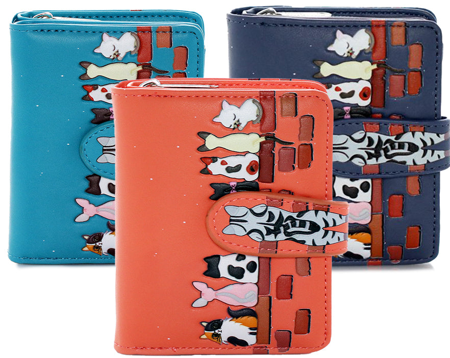 Faux Leather Wallet Small - Cats in a Row by Shagwear