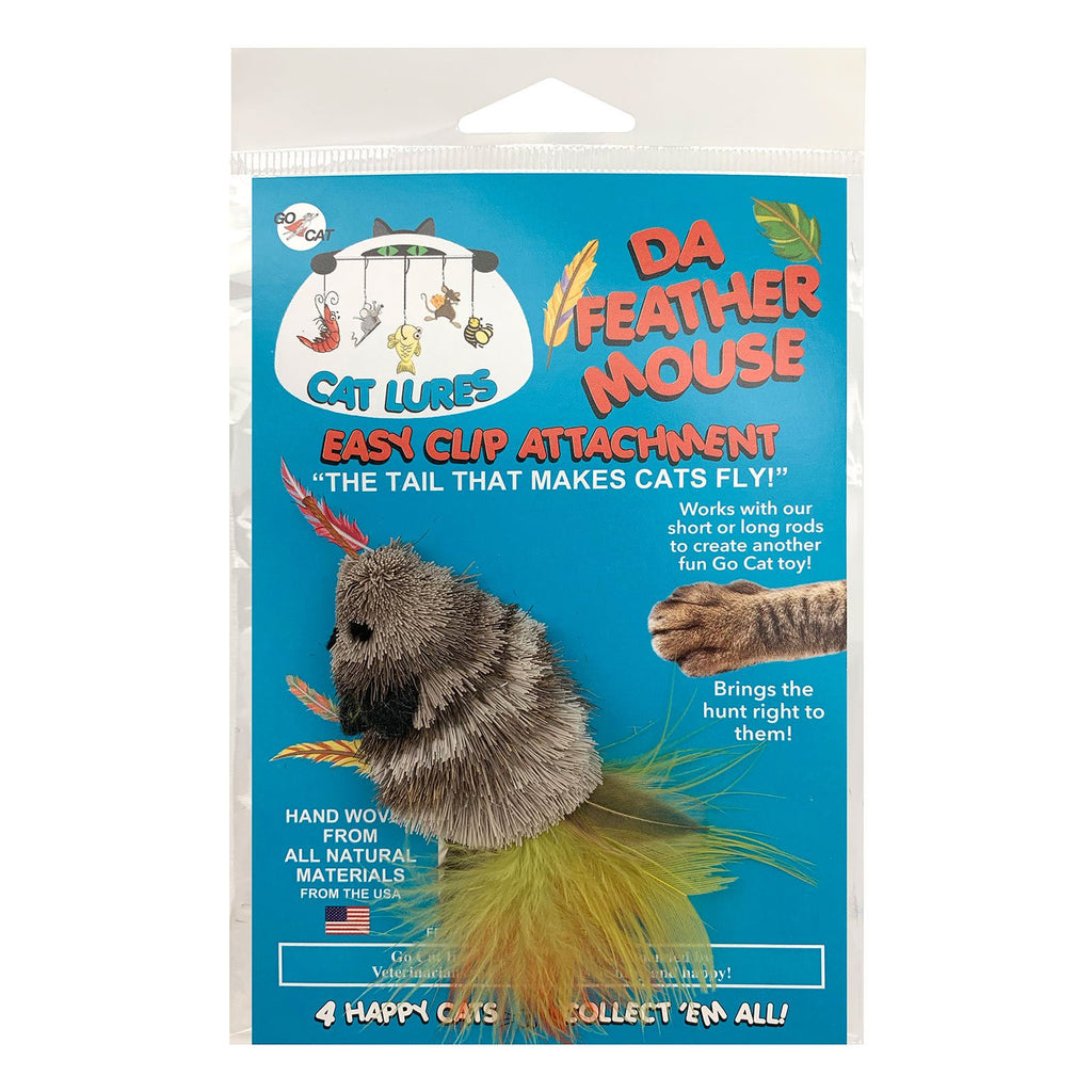 This is the Da Mouse Feather Teaser Wand Cat Toy Replacement Lure in its actual packaging.