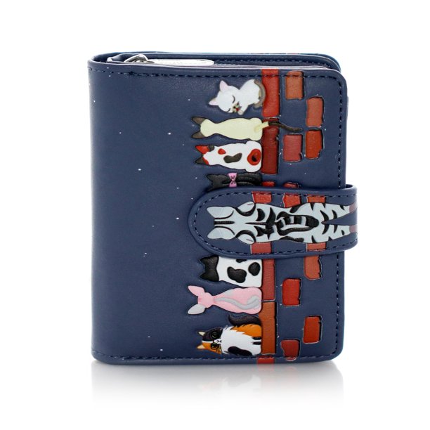 Faux Leather Wallet Small - Cats in a Row by Shagwear