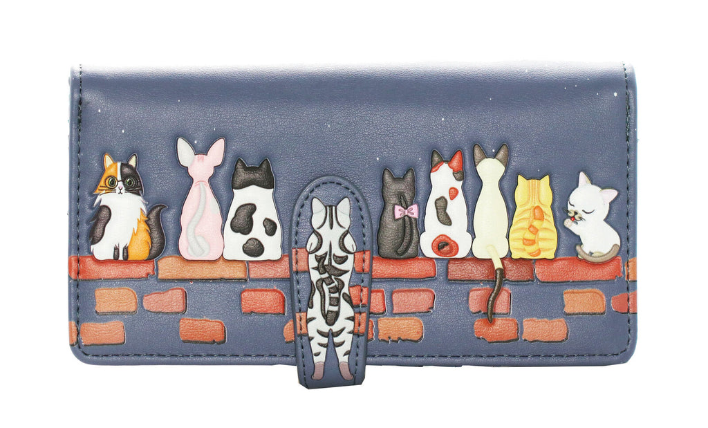 Faux Leather Wallet Large - Cats in a Row by Shagwear