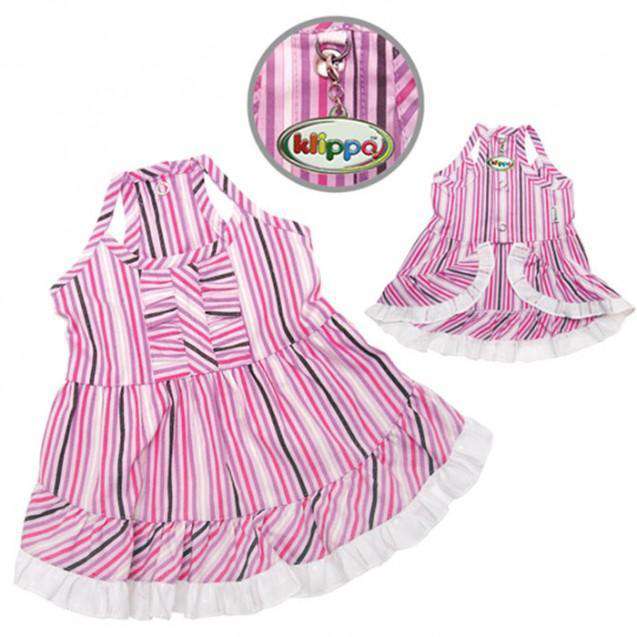 Klippo - Elegant, Smart, Pink and Purple Stripes Dog Dress