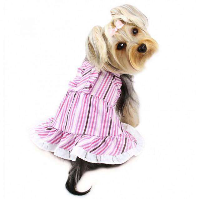 Klippo - Elegant, Smart, Pink and Purple Stripes Dog Dress
