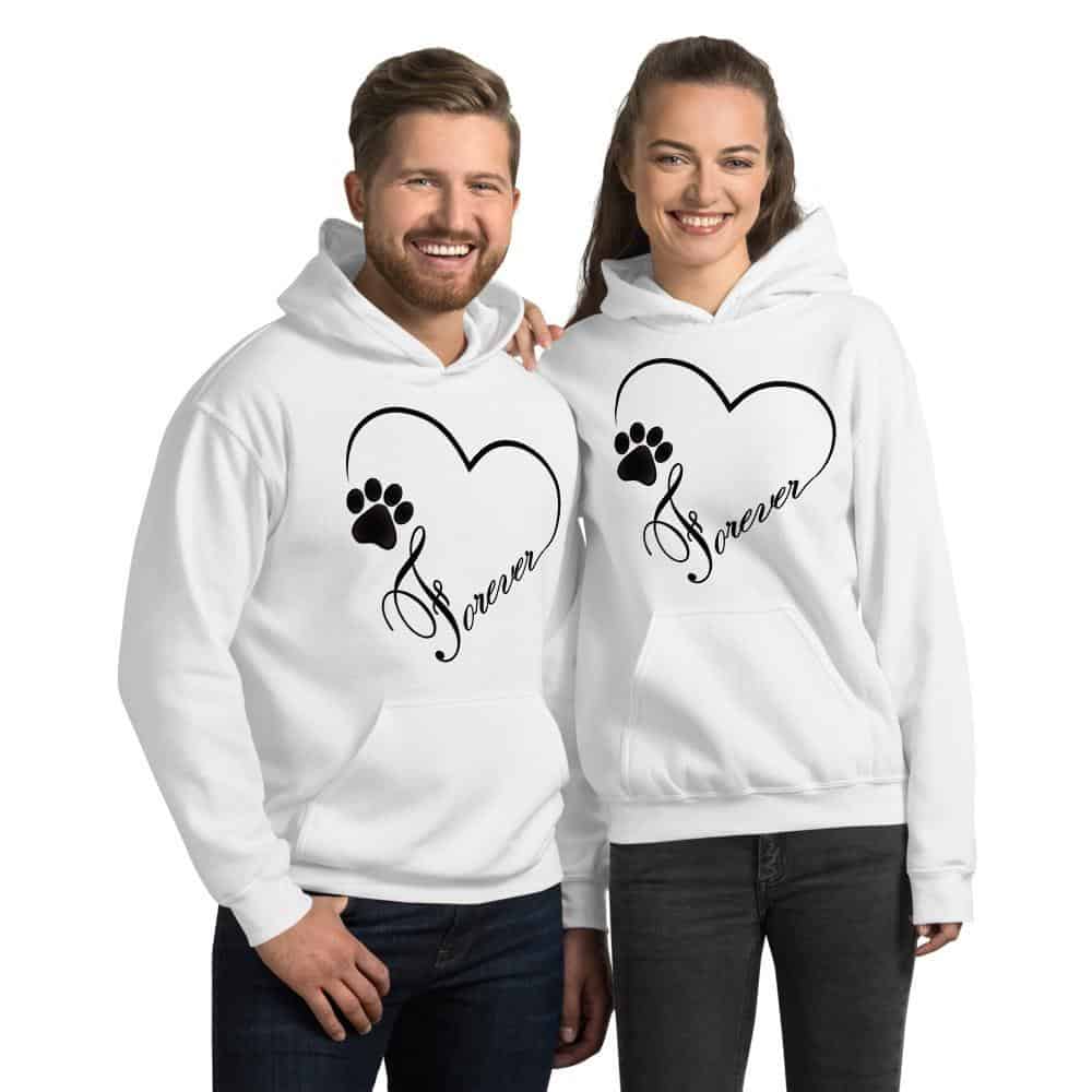 Paw Print Heart with Forever Graphic Pullover Hoodie Sweatshirt Dog Cat PetDesignz Unisex men women