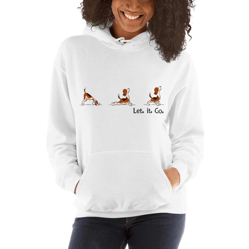 Let It Go Beagle Dog doing Yoga Graphic Pullover Hoodie Sweatshirt PetDesignz Graphic Hoodie Sweatshirt  Unisex men women