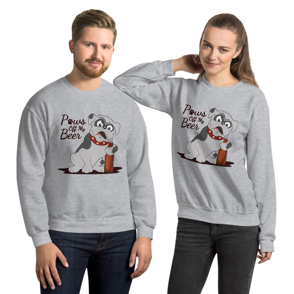 Paws Off My Beer Bull Dog Graphic Crewneck Sweatshirt PetDesignz