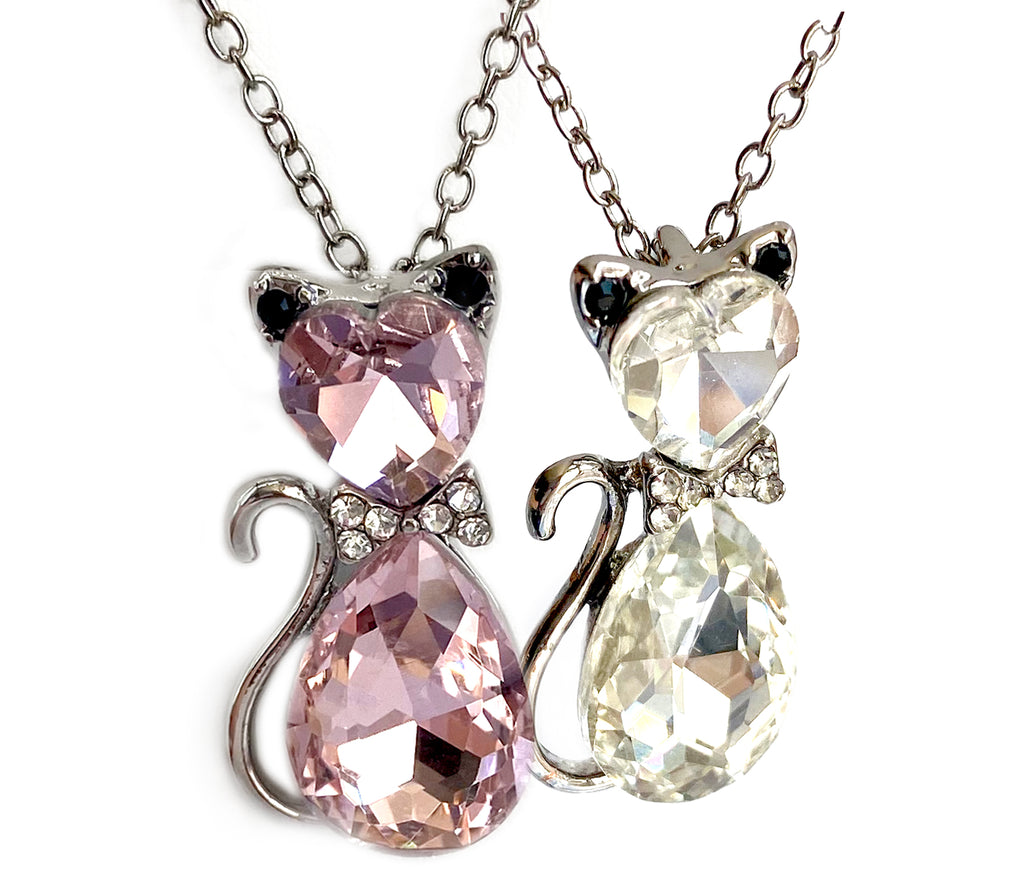 Cat Gemstone Necklace - Pink or White - Artisan Jewelry