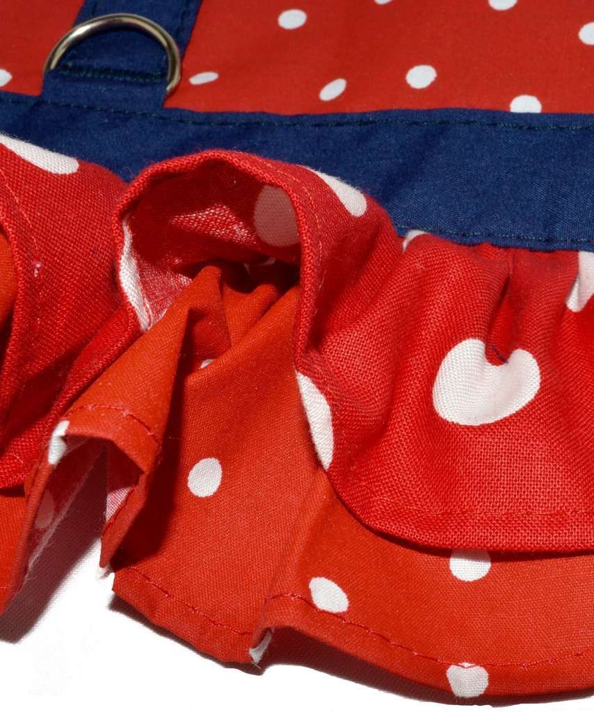 Spoiled Dog Designs - Red Polka Dot Ruffled Dog Vest Harness