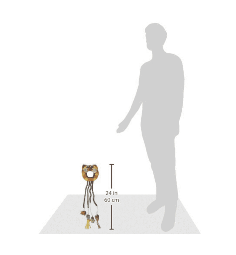 This is a picture displaying how tall the Fat Cat Catfisher Doorknob Hanger Catnip Cat Toy really is. There is a greyed out person next to the toy. The toy is next to the greyed silhouette. There are measurements next to the toy. They read twenty-four inches or sixty centimeters. 