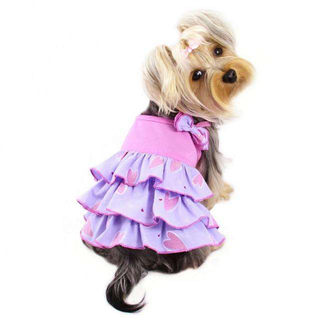 Klippo - Shimmery Hearts Purple and Pink Ruffle Dog Dress with Bow