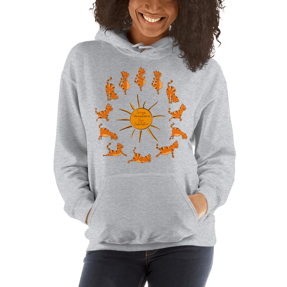 Sun Salutation Yoga Cat Graphic Pullover Sweatshirt Hoodie PetDesignz Unisex men women