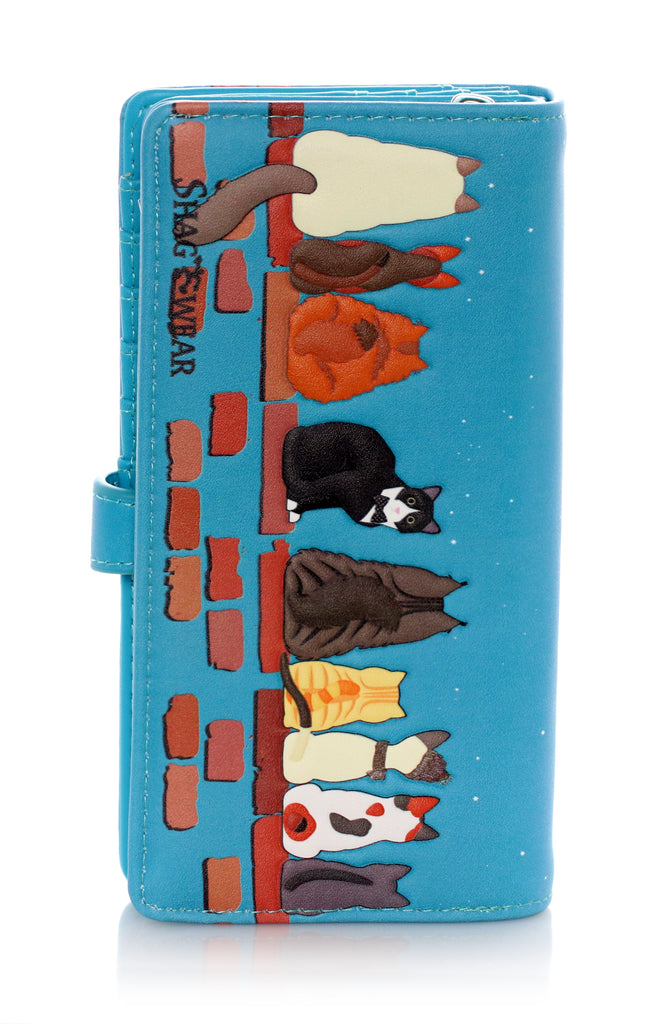 Large Faux Leather Wallet - Cats in a Row