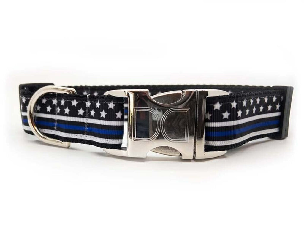 Thin Blue Line Dog Collar by Diva Dog (Optional Matching Leash Available)