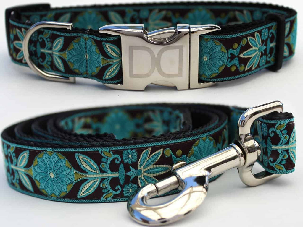 Peacock Boho Custom Engraved Dog Collar and leash by Diva Dog PetDesignz
