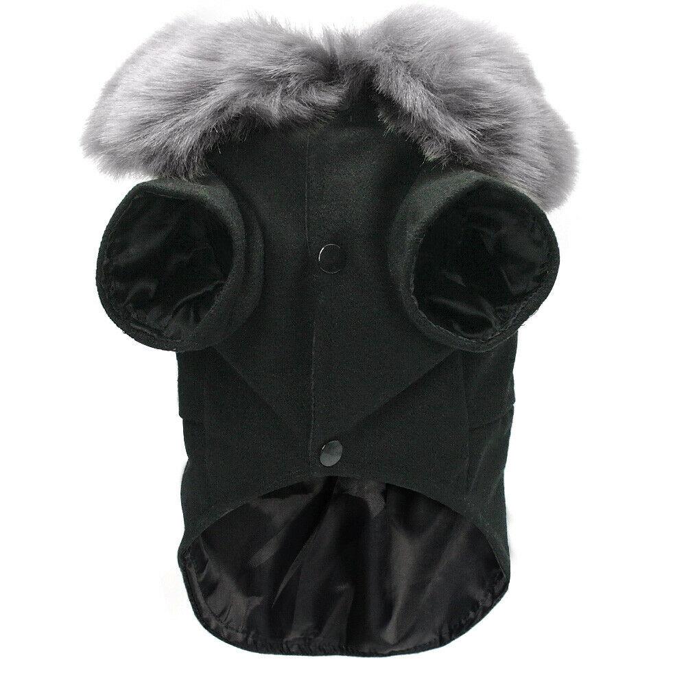 Fashionable Wool Dog Coat (Jacket) - Trench Coat with Faux-Fur Collared Accent