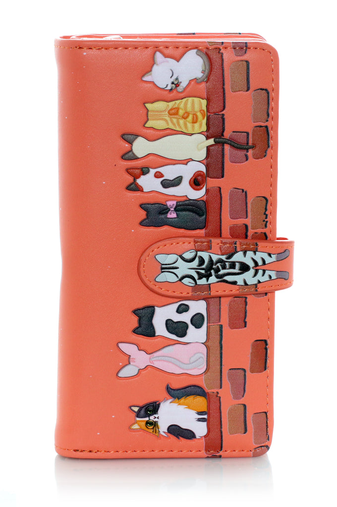 Large Faux Leather Wallet - Cats in a Row