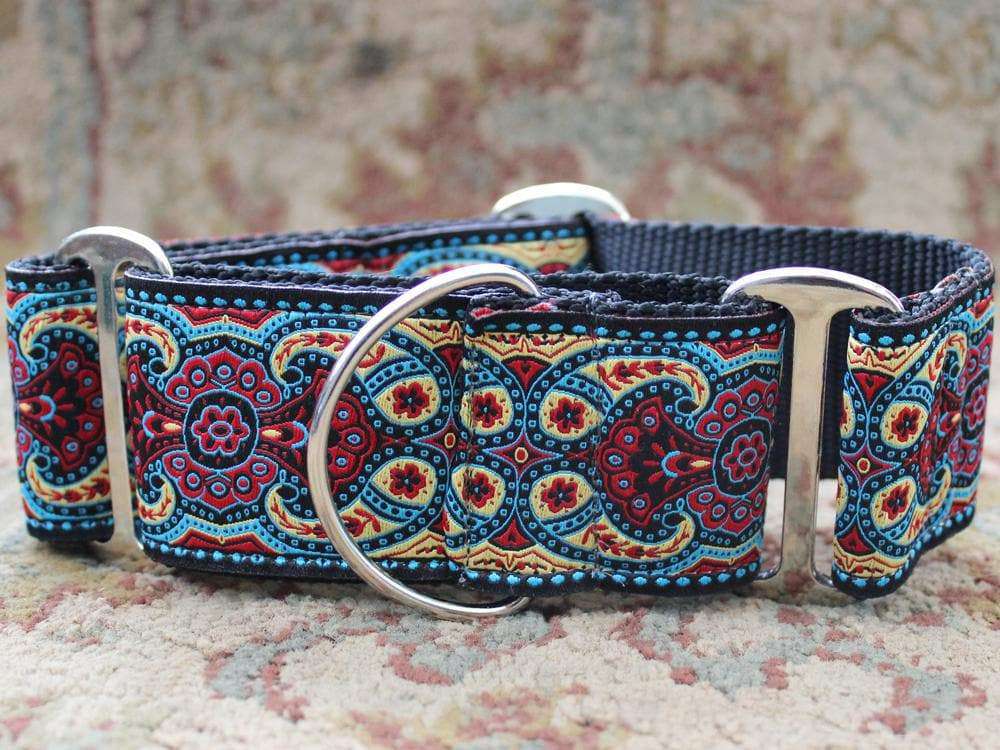 Kashmir Temple Red Wide Martingale Dog Collar by Diva Dog