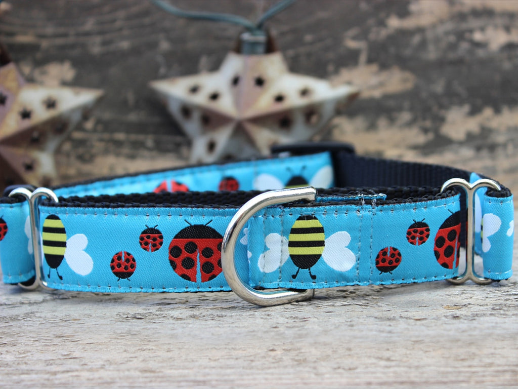 Lady Bugs and Bumble Bees Medium width Martingale Dog Collar by Diva Dog
