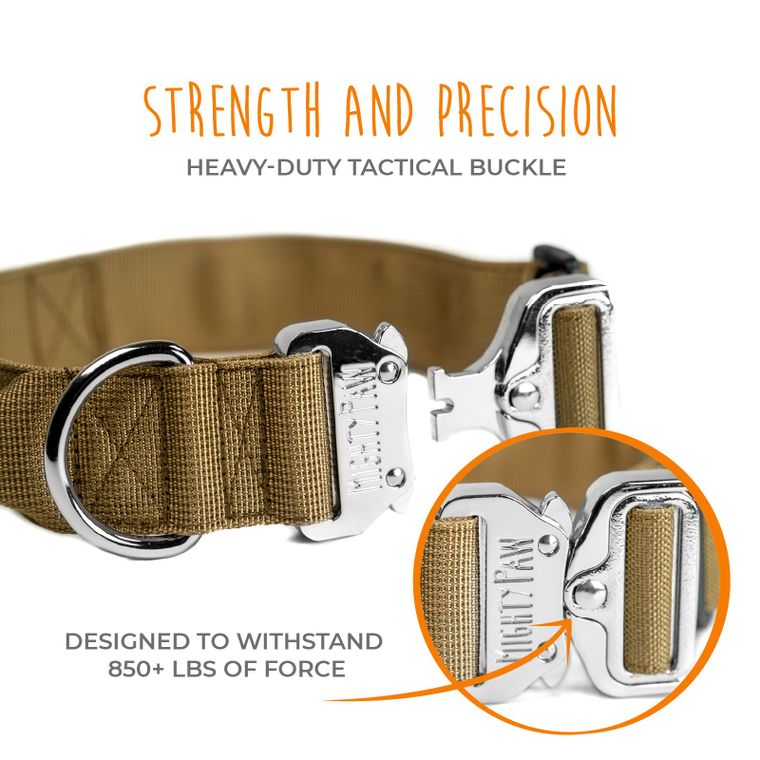 Heavy-Duty Dog Collar,  withstand 850+ lbs of force, Tan or Black